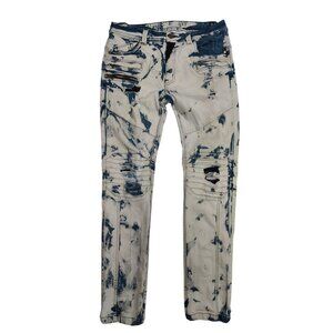 Distressed Blue & White Acid Wash Mens Skinny Jeans 36x34 Elite Premium Denim